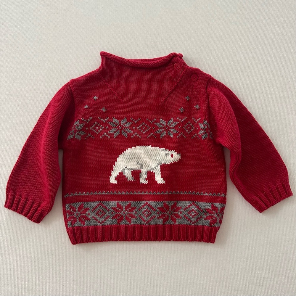 Old Navy 3/6 Months Baby Holiday Christmas Sweater Fair Isle Polar Bear Red NWT
